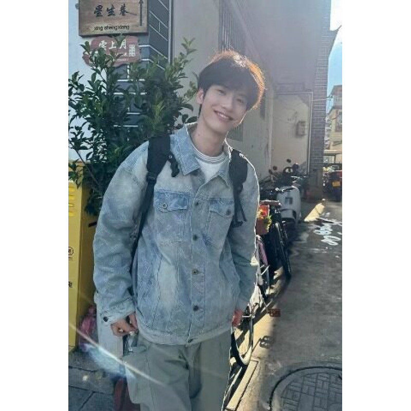 孙恩盛同款春秋季渐变肌理感牛仔夹克潮流高街做旧外套男上衣