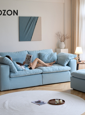 POZON朴琢Cloud云沙发牛仔布蓝色棉麻亚麻直排布艺客厅中古侘寂风