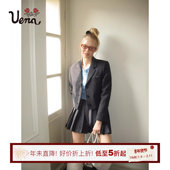 外套A字半身裙套装 女 复古灰色短款 羊毛西装 费尔岛屿 Uena美式