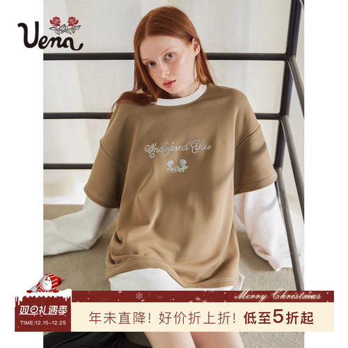 碎金方糖Uena烫钻字母假两件卫衣