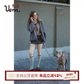 休闲宽松外套 落肩袖 雾月扶摇 Uena灰色格纹内衬字母贴布绣长款