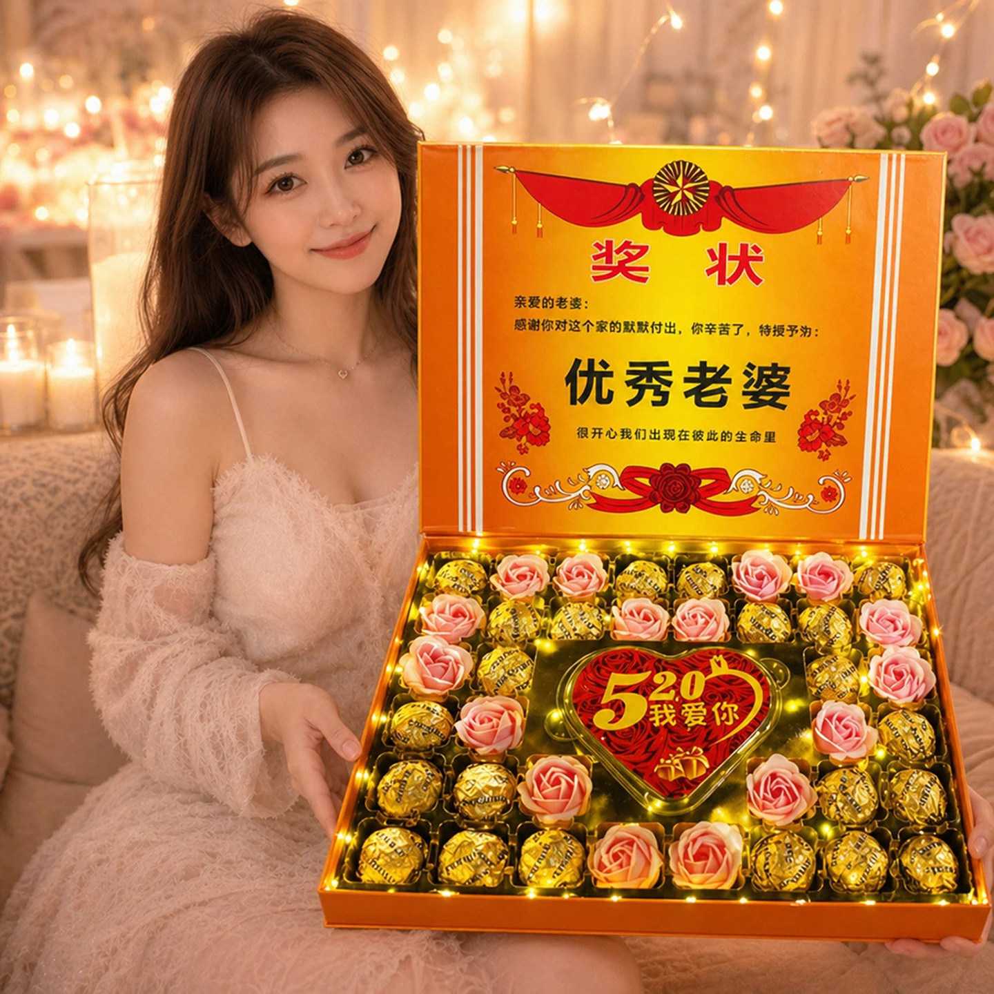恒清520情人节礼物白牛奶巧克力高端生日礼盒送老婆女友创意惊喜
