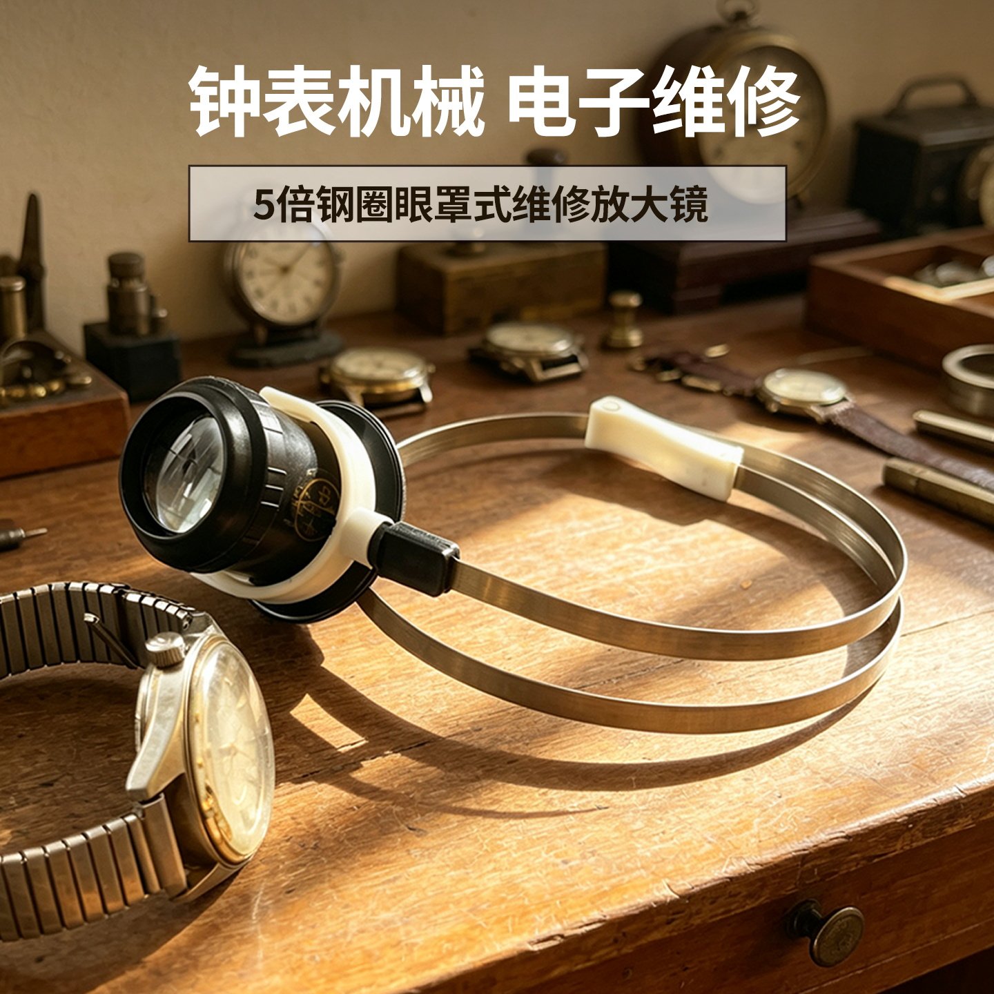 5倍头戴式放大镜钟表维修专用眼罩式高清光学镜片不锈钢钢环15倍