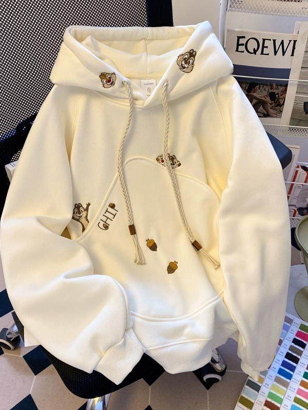 可爱卡通刺绣连帽卫衣女春秋季2025新款设计感宽松慵懒风外套上衣