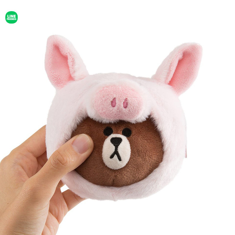 LINE FRIENDS公仔拉链零钱包毛绒布朗熊玩偶卡片钥匙收纳卡通挂饰