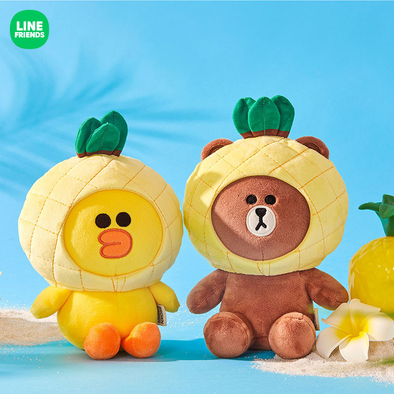 LINE FRIENDS菠萝布朗熊毛绒玩偶可爱公仔坐姿卡通娃娃萌趣小礼物