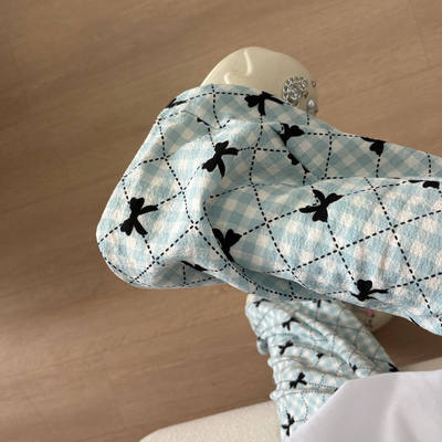 格子裤蓝色遛弯裤宽松慵懒风裤子薄款垂感凉凉裤休闲裤可外穿长裤