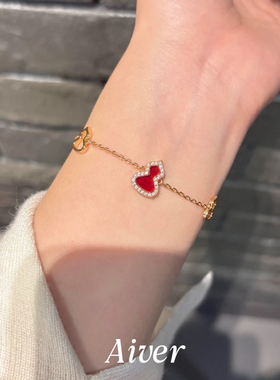 新款红色麒麟形葫芦手链单个红玉髓白贝母玫瑰金女 925纯银镀18K