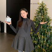 简约气质圆领氛围感花苞设计短款 爱西里冬季 新款 毛呢背心连衣裙女