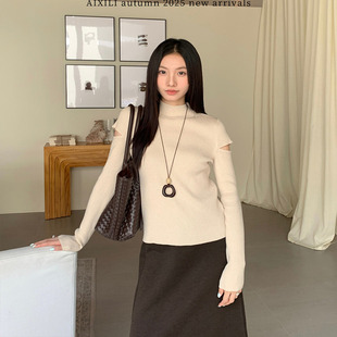 套头镂空设计百搭上衣小衫 爱西里秋冬新款 韩系简约风半高领针织衫