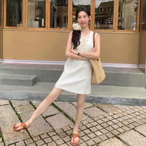 简约高级感花边流苏背心连衣裙女