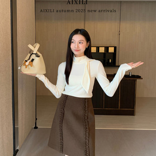 上衣内搭打底衫 爱西里冬季 气质简约百搭飘带高领设计长袖 法式 新款