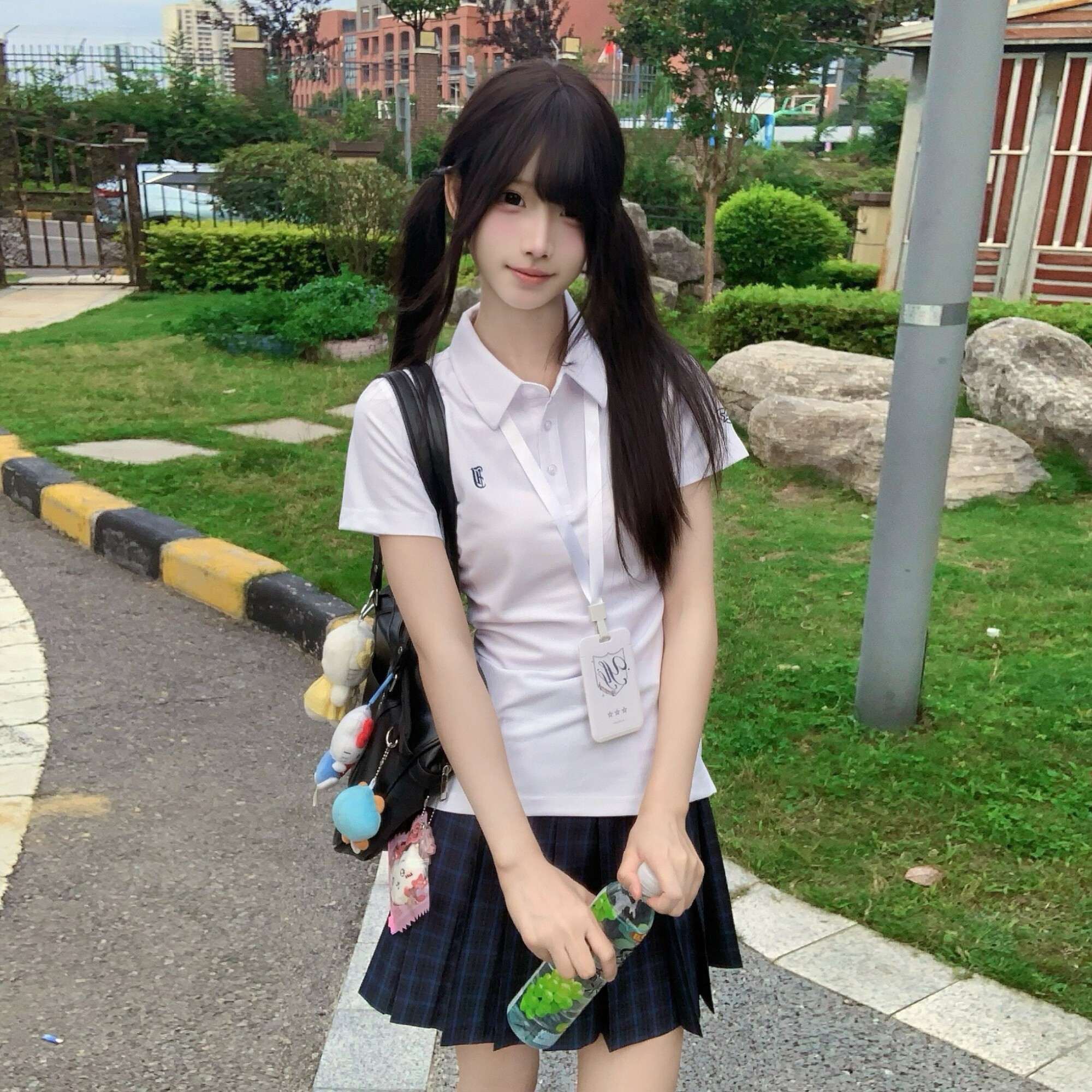 一坨羊原创JK制服套装星迹中收腰POLO衫短袖T恤搭配空格裙短裙女