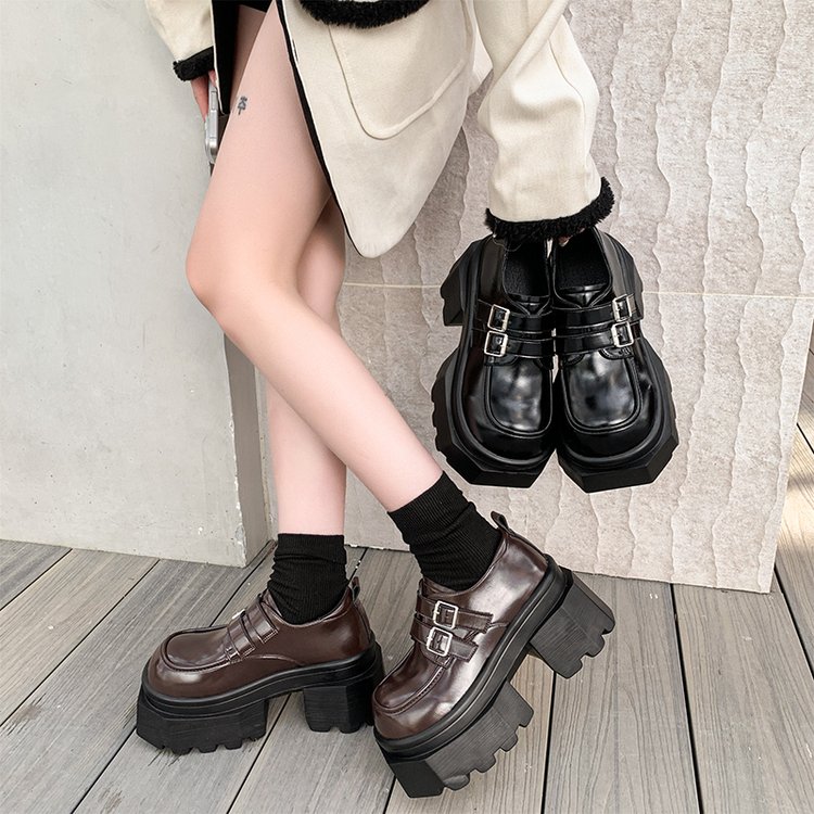 2025冬季新款深口单鞋一字式扣带橡胶方头高跟(5-8cm)