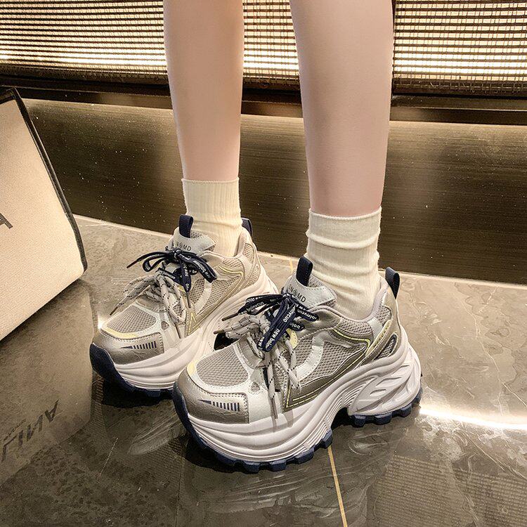 2026春季新款老爹鞋系带灰蓝灰紫女子低帮帮高小于10cm