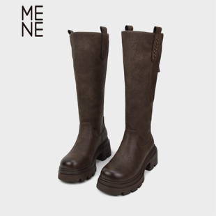 MENE（女鞋）薄绒长筒骑士靴女2025冬季新款厚底显瘦瘦瘦靴高筒靴