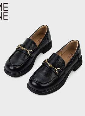 MENE（女鞋）乐福鞋女2025新款黑色深口单鞋英伦风小皮鞋女