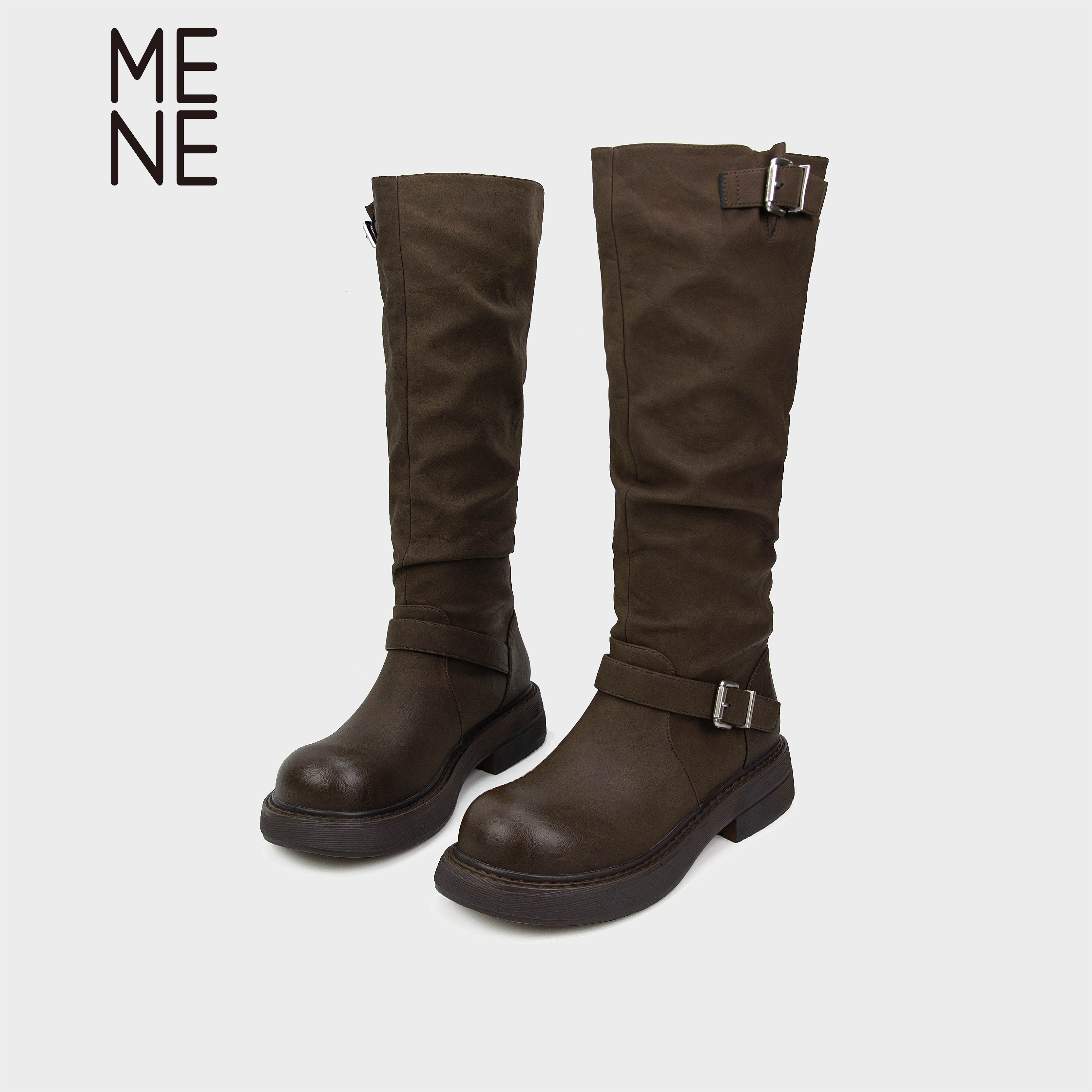 MENE皮带扣高筒骑士靴
