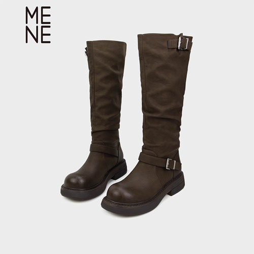 MENE皮带扣高筒骑士靴