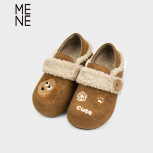 MENE（女鞋）可爱毛绒勃肯鞋女冬加绒保暖两穿短靴卡通刺绣懒人鞋