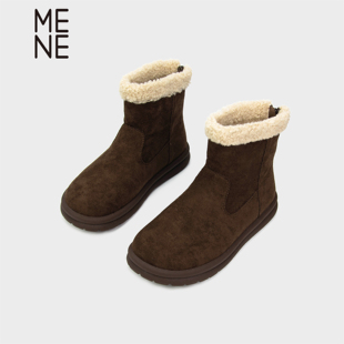MENE（女鞋）毛绒雪地靴女2025秋冬加厚保暖防滑短靴毛毛靴