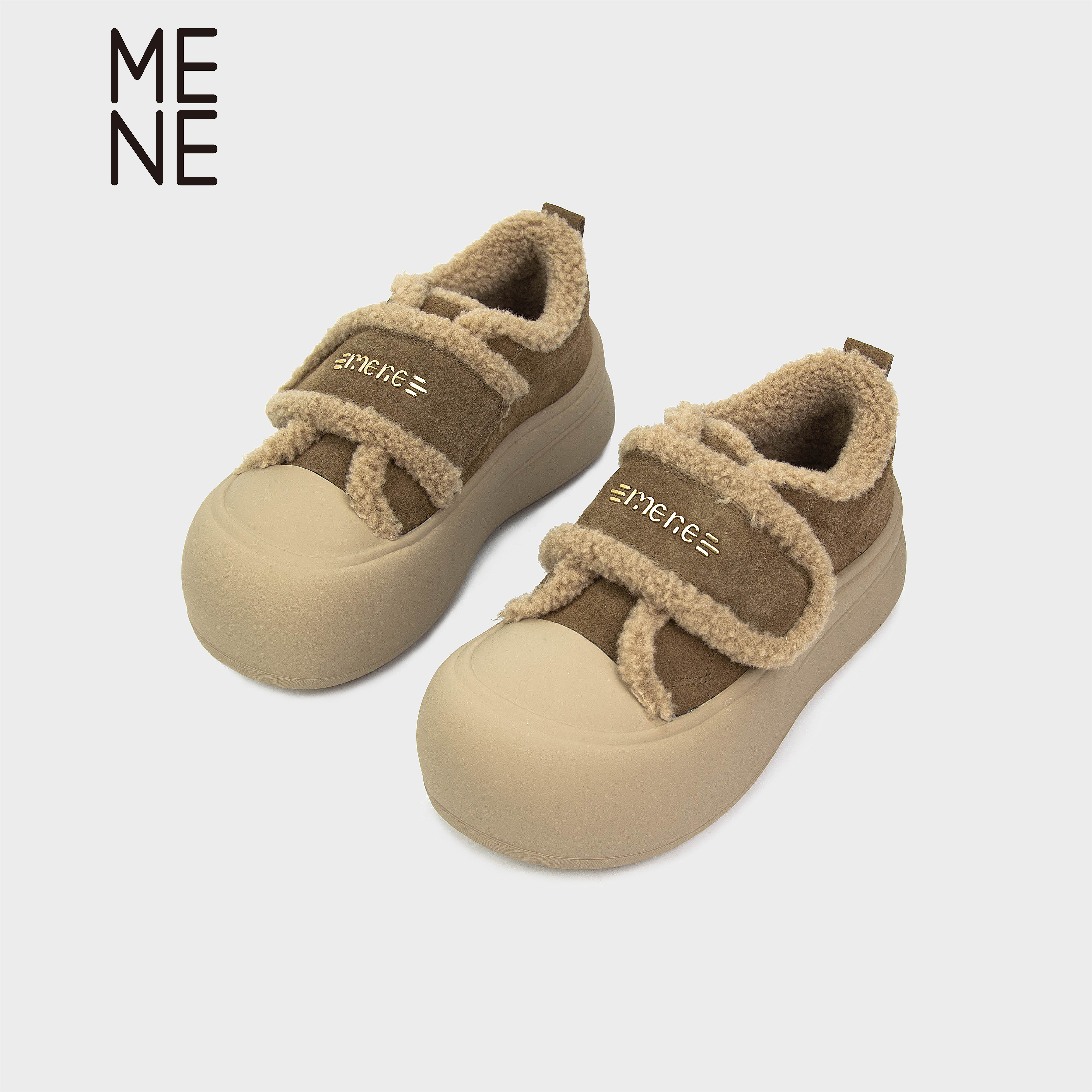 MENE2025新款厚底魔术贴毛毛鞋