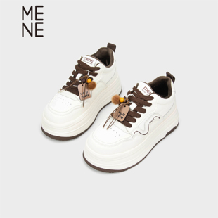 MENE（女鞋）牛皮厚底小白鞋女2025冬季加厚百搭休闲板鞋运动鞋