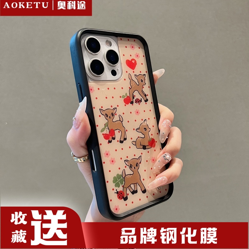 Wildf爱心小鹿适用苹果16ProMax手机壳iphone15pro可爱小鹿WF14Plus个性艺术13创意防摔12保护套少女欧美时尚