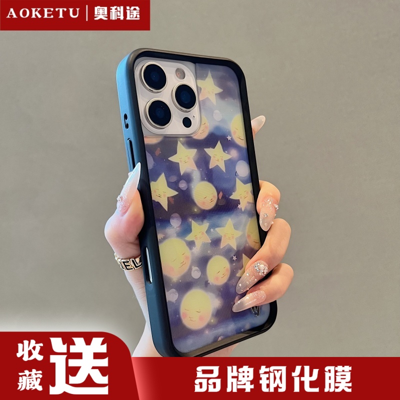Wildf联名热感图像星星月亮适用iPhone15/14/13ProMax苹果16Pro手机壳牛仔布袋欧美时尚中性12防摔保护套