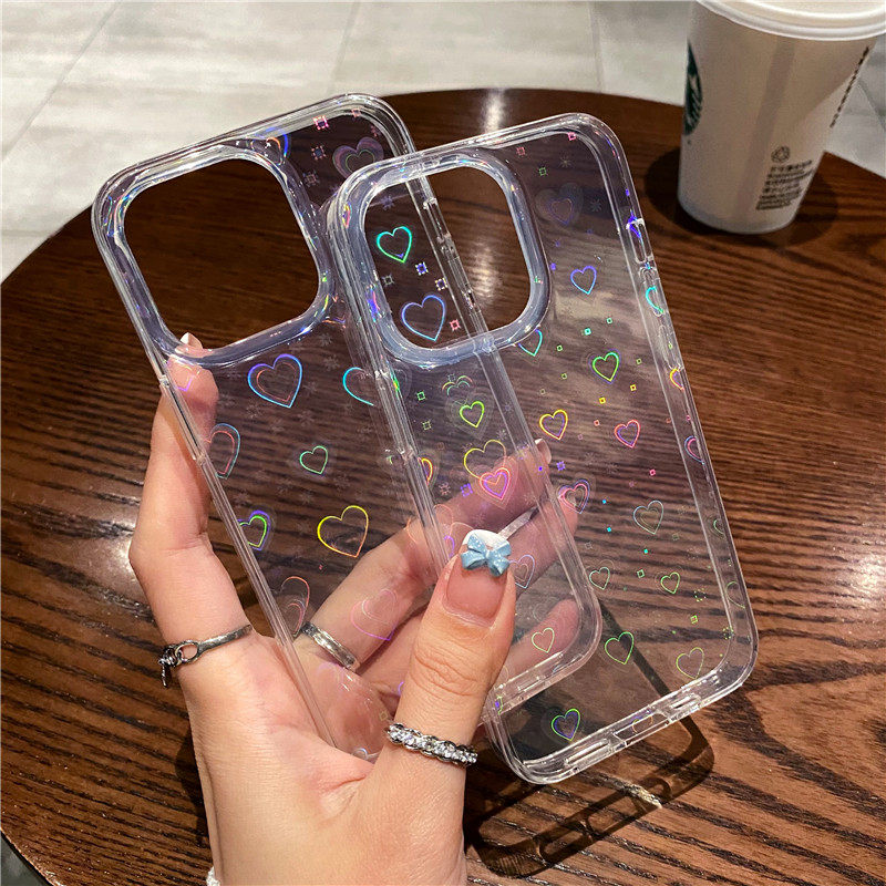 镭射爱心适用iphone13promax苹果12Pro透明手机壳11 Promax网红女