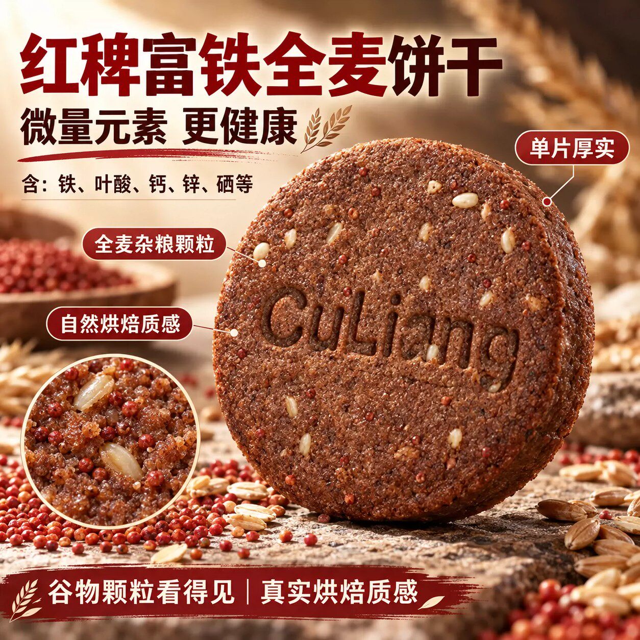 红稗富铁全麦饼干高纤饱腹小包装