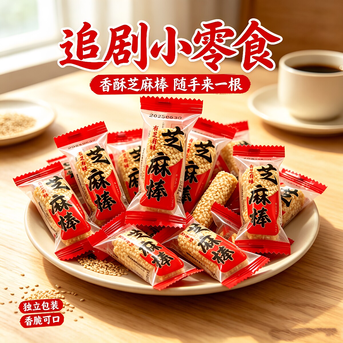 老式芝麻棒膨化小零食童年解馋