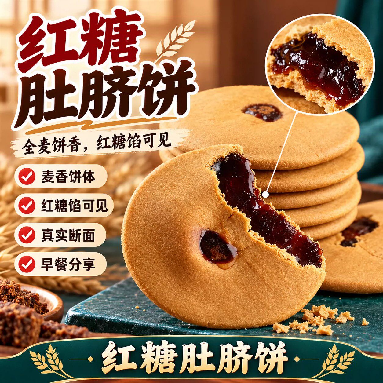 潮汕特产全麦红糖肚脐饼网红零食