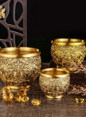 黄铜龙纹缸复古创意个性装铜钱铜缸家用客厅米缸办公室烟缸大摆件