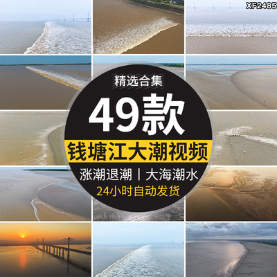 杭州钱塘江大桥潮汐树航拍大潮退潮涌动江潮潮水高清实拍视频素材