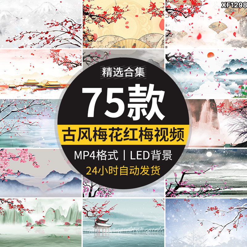 红梅花中国古风水墨民族舞蹈寒冬梅腊梅舞蹈大屏幕led背景视频素