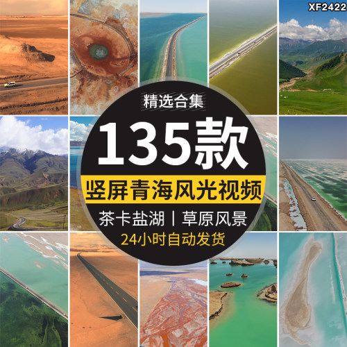竖屏版青海湖泊旅游自然风景观山脉草原风光茶卡盐湖高清视频素材