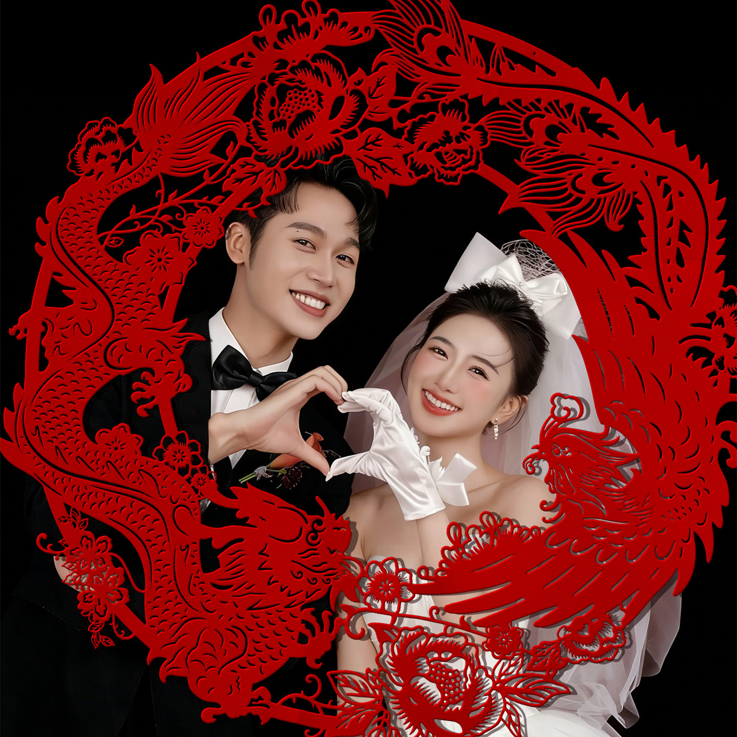 中式植绒喜字剪纸婚房布置装饰婚礼结婚新娘晨袍订婚龙凤拍照道具