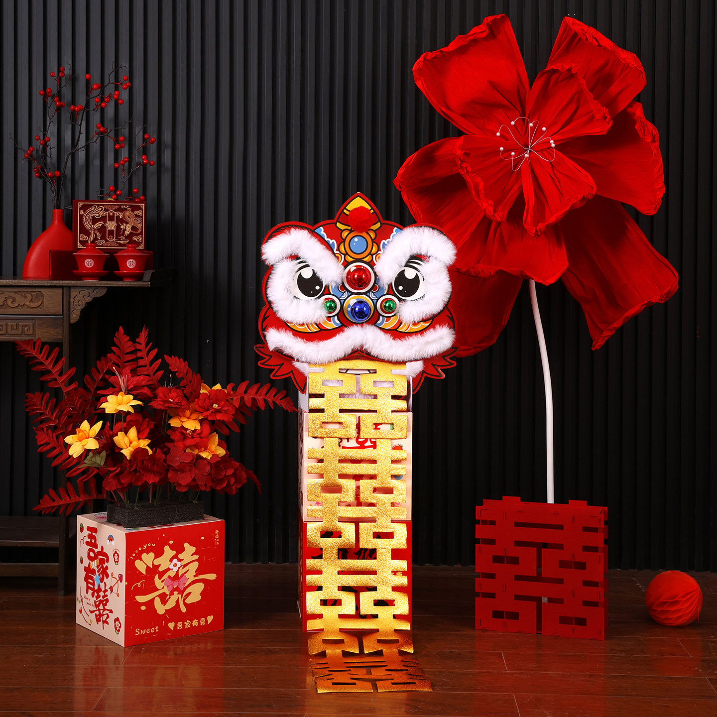 佰聚鑫婚房客厅醒狮摆件拍照道具图片