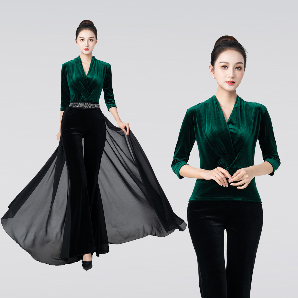 堆领扭结金丝绒形体服