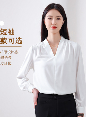 雪纺衬衫女新款高级感大码女装白色长袖上衣垂感通勤黑色女士衬衣