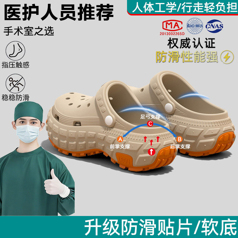 手术室洞洞鞋男款2026新款夏季外穿防滑厚底耐磨防臭足弓支撑凉拖