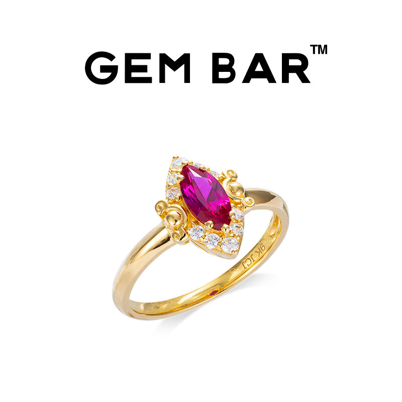 JCJ时装珠宝GEMBAR 9K金锆石马眼形合成红宝石戒指