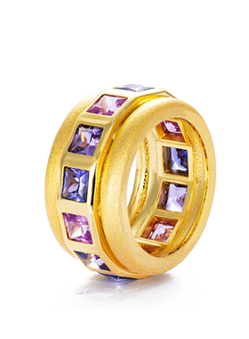 JCJ时装珠宝HighJewelPlay系列925银公主方合成紫蓝宝石无限戒指