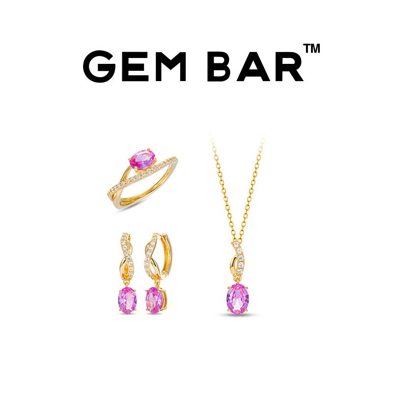 JCJ时装珠宝GEMBAR 9K金锆石合成红宝石线条戒指项链耳扣耳饰