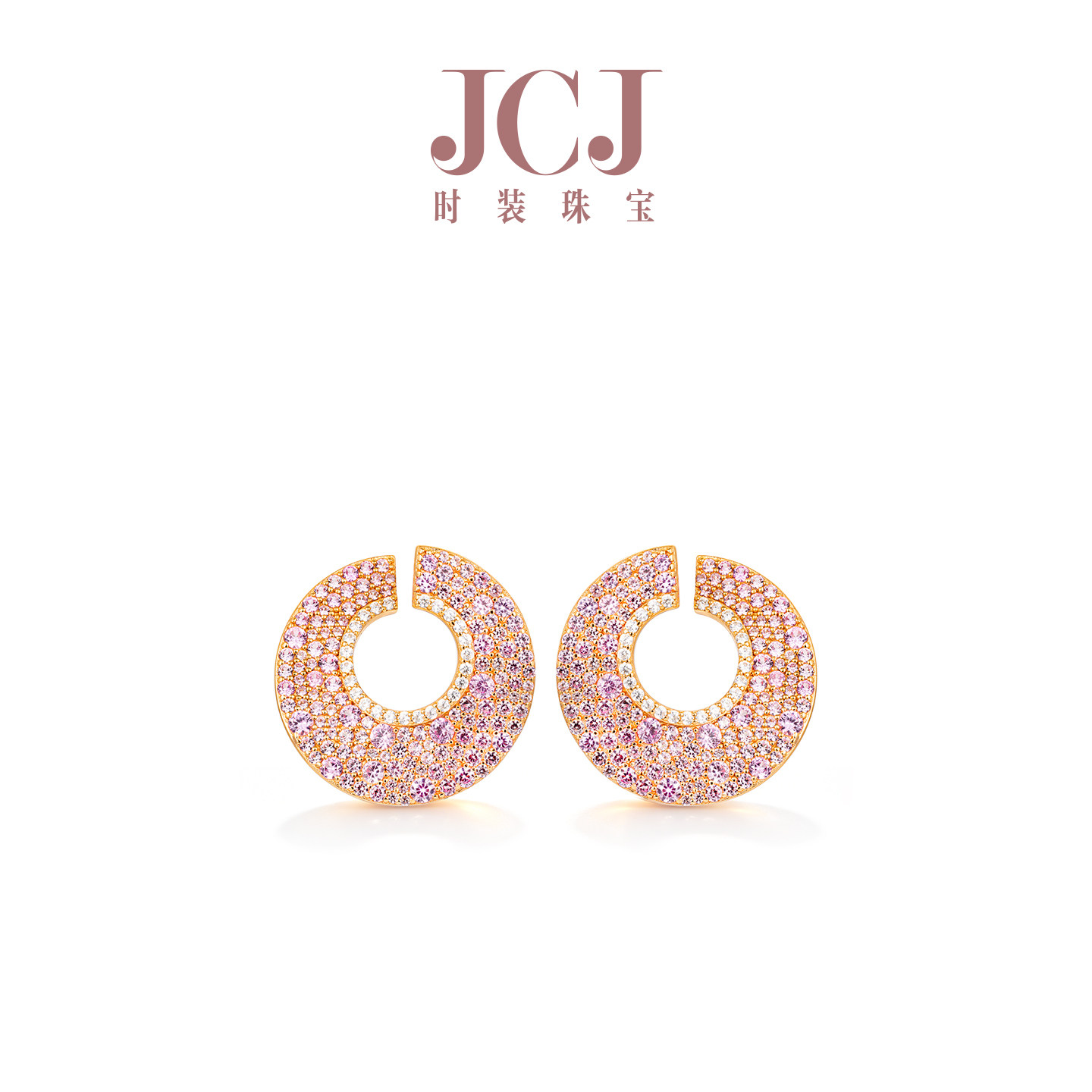 JCJ时装珠宝HighJewelPlay系列925银香槟金色合成红宝石锆石耳饰