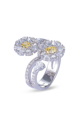 jcj时装珠宝黄白锆石双花戒指
