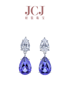 JCJ时装珠宝HighJewelPlay系列925银水滴形合成蓝宝石耳饰