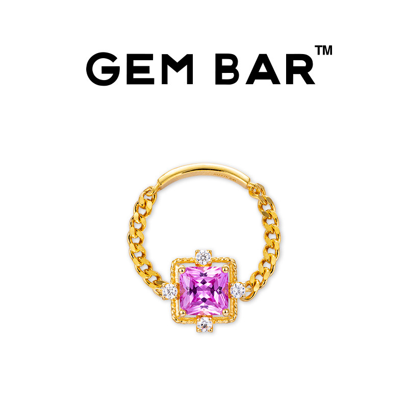 JCJ时装珠宝GEMBAR 9K金锆石合成红宝石粗链软链戒指