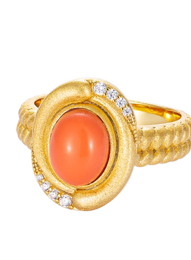 JCJ时装珠宝HighJewelPlay系列925银设计感仿珊瑚锆石戒指耳饰